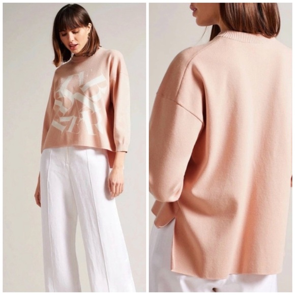 Ted Baker Sweaters - Ted Baker Pink & white Graphic Crewneck Knit Sweater Size 2